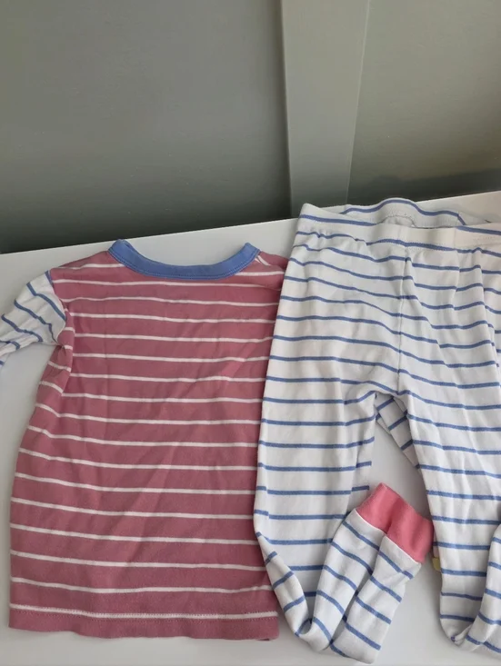 GAP Pink and White Striped Kids Pajama Set with Blue Trim 4t Pjs Pajamas Organic - Picture 2 of 4